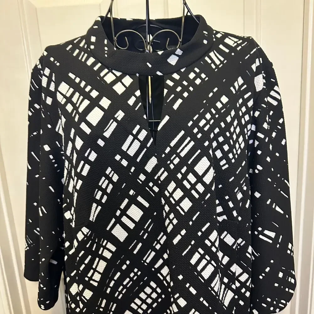CHRIS MCLAUGHLIN 24W A-Line Shift Career Dress Women Black&White Geometric Dress